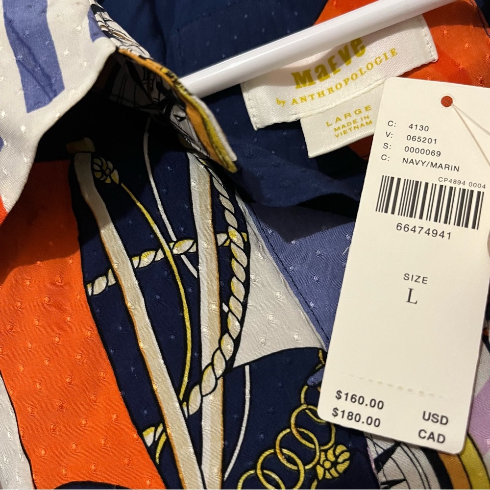 Anthropologie Maeve L Nautical Print Navy Multicolor Colorful  Mini Shirt Dress - Picture 4 of 11